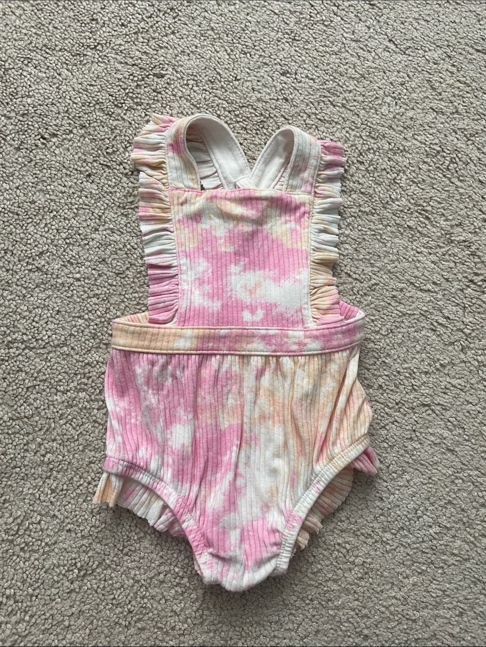 Kids Pink Tie-Dye Ruffle One-Piece Swimsuit